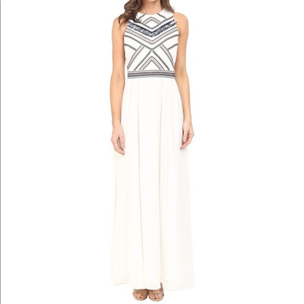 Adelyn Rae Embroidered Cross Back Maxi Dress Small Ethereal Romantic Wedding